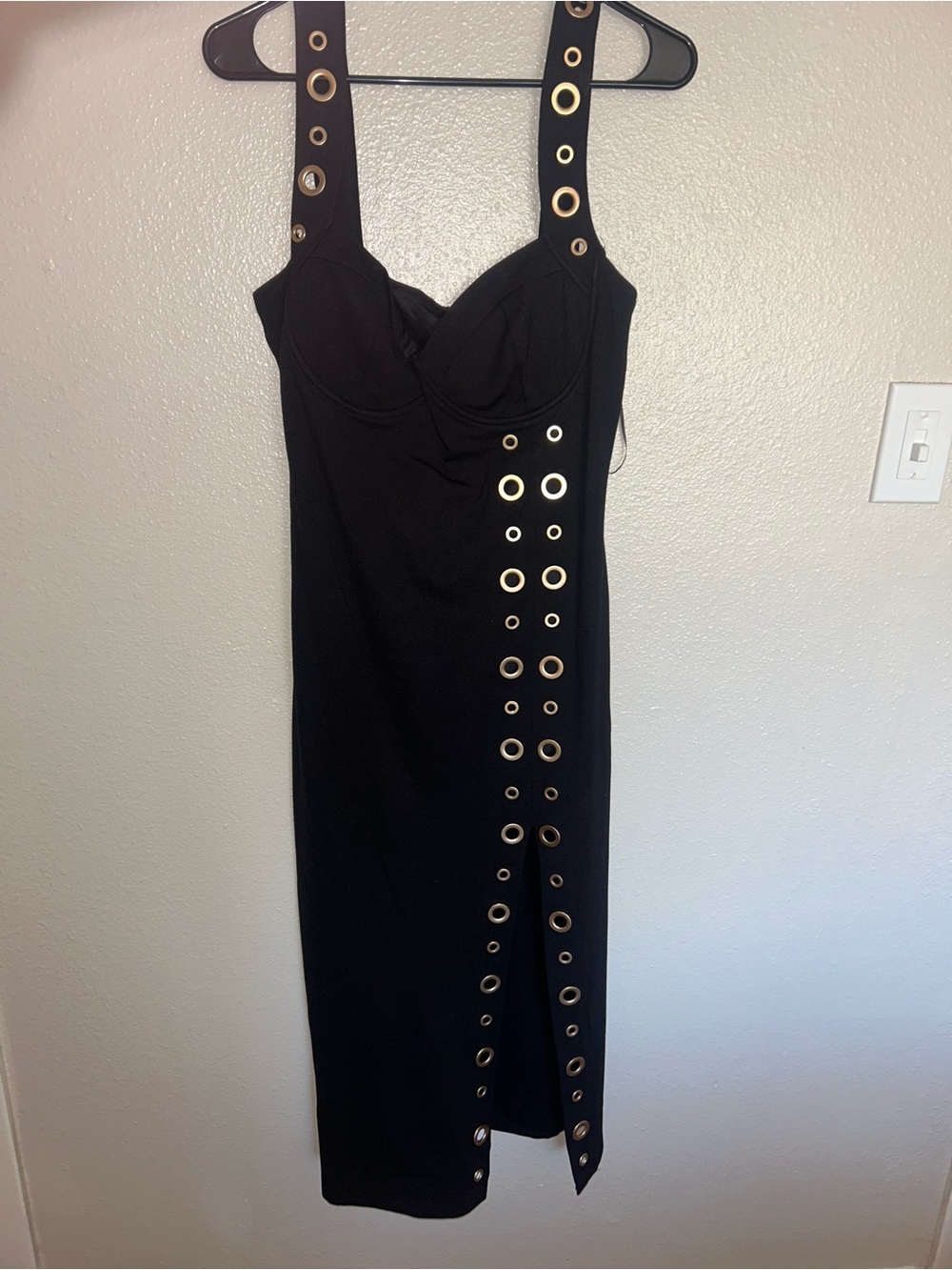 Fashion Nova Black Maxi Dress with Gold Grommet Details - Picture 2 of 3